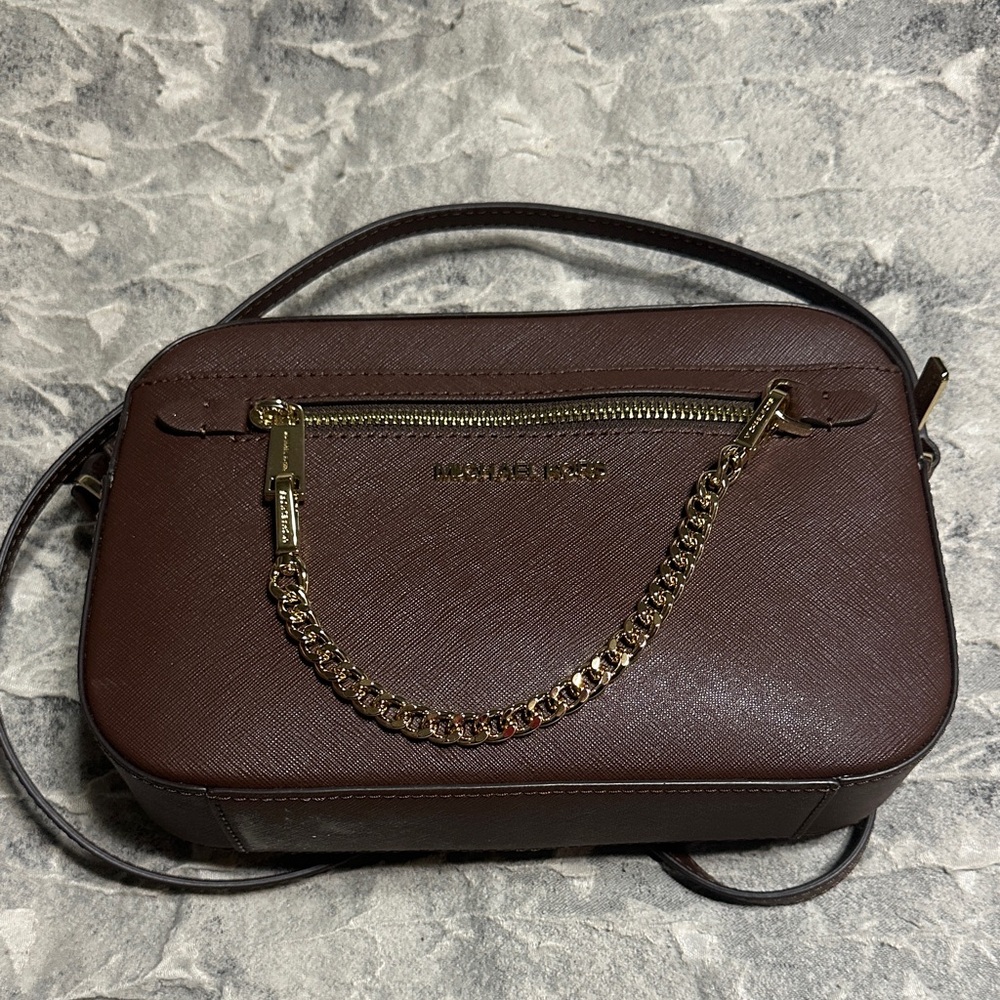Michael Kors Chocolate Crossbody with Gold Chain